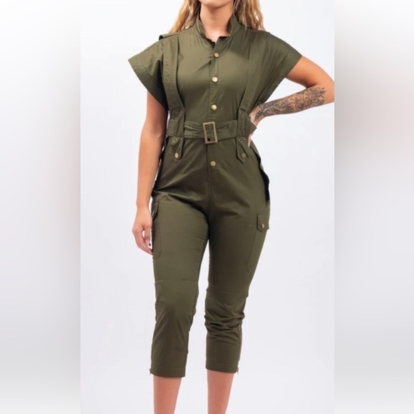 L'ATISTE Pants - LAtiste Oversize Mint Green Utility Jumpsuit Button-Front Pockets S Small A3